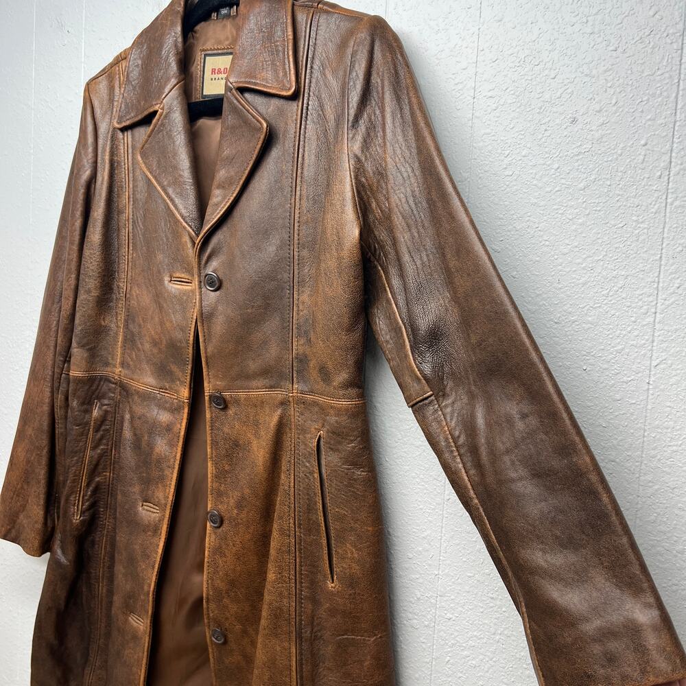 R&O Brand 100% Genuine Leather Duster Brown Jacket Women Medium Old Money Luxury - Picture 6 of 13